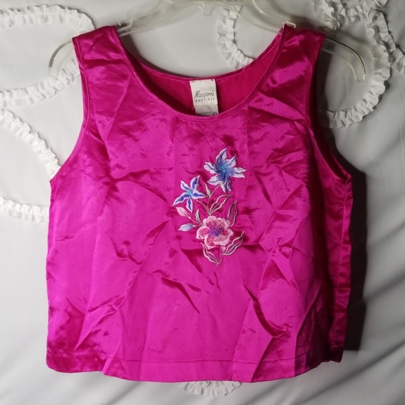 Maryann’s Boutique Tops - Bright Pink Embroidered Flowers Crop Top